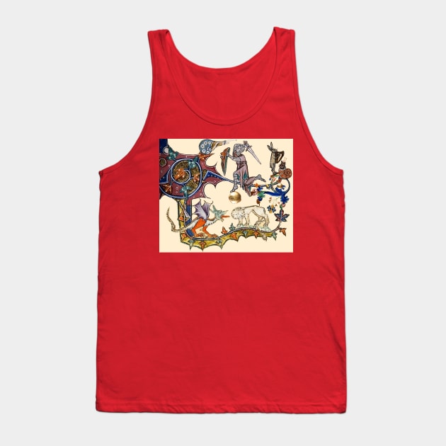WEIRD BESTIARY,MEDIEVAL KNIGHT FIGHTING SNAIL,DRAGON AND LION Tank Top by BulganLumini